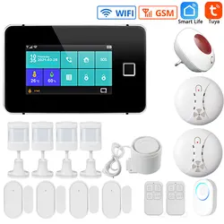 Tuya Smart Home Security Alarm System 433MHz WiFi Gsm Fingerprint Arming connected to Alexa and Google Assistant Burglar System