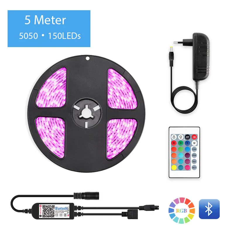 5M 5050 150Leds Kit Светодиодный светильник RGB 5050 SMD 2835 гибкая лента fita светодиодный светильник RGB 5 м 10 м Bluetooth пульт дистанционного управления DC12V светодиодный декоративный - Испускаемый цвет: 5M 5050 150Leds Kit