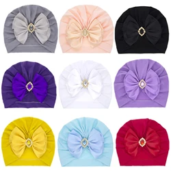 Infant Baby Girls Turban Cap, Shiny Crystal Beanie Hat Stretchy Bonnet Headwraps with Bow Knot 0-2Years