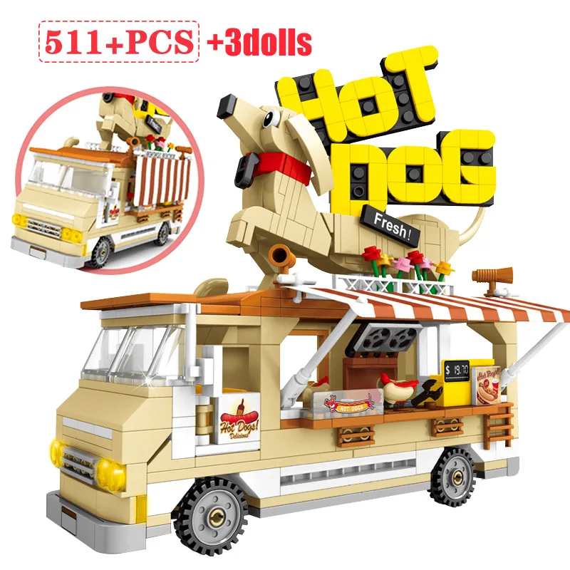 511 шт. городской автомобиль хот-дог кемпинг модель на гриле строительные блоки