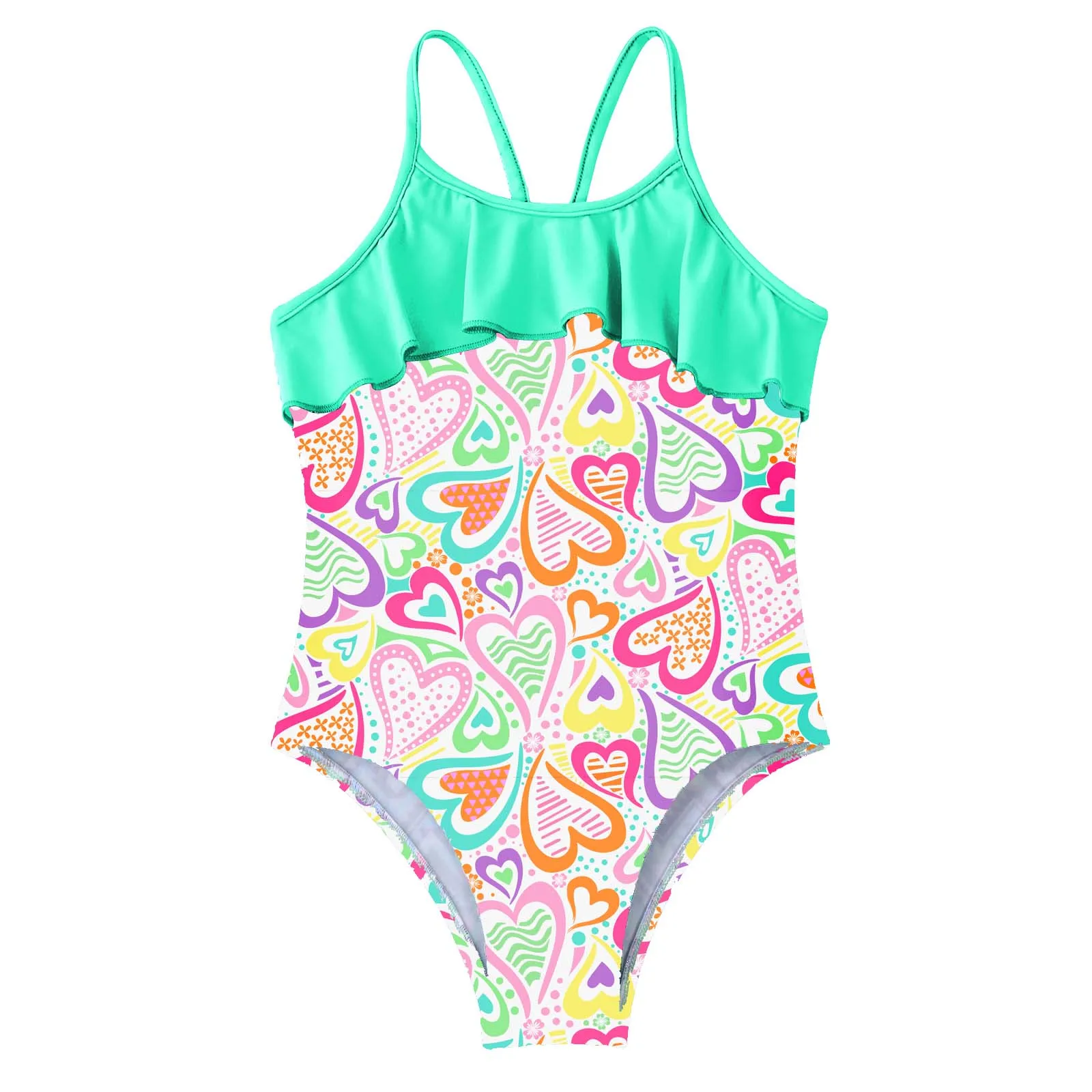 TiaoBug Summer 4 To 16 Years Kids Girls One-Piece Swimsuit Leotard Straps Hollow Out Ruffle Trim Bodysuit Beach Swimwear