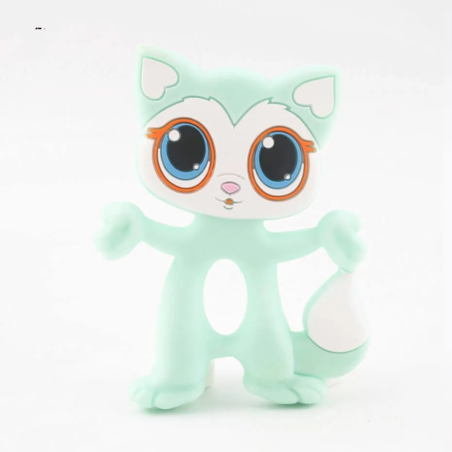 Mint Cat BPA бесплатные Силиконовые Прорезыватели для зубов Еда Класс крошечные стержнем для творчества, игрушки-прорезыватели Цепочки и ожерелья Baby Shower подарки мультфильм Животные Прорезыватель для зубов, 1 шт - Цвет: Mint Cat