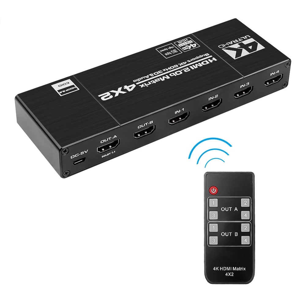 KEBIDU Ʈ ġ ø, SPDIF  L/R 3.5mm HDR ġ, 4x2 HDMI ȣȯ, HDCP 2.2 3D , 4K @ 60Hz
