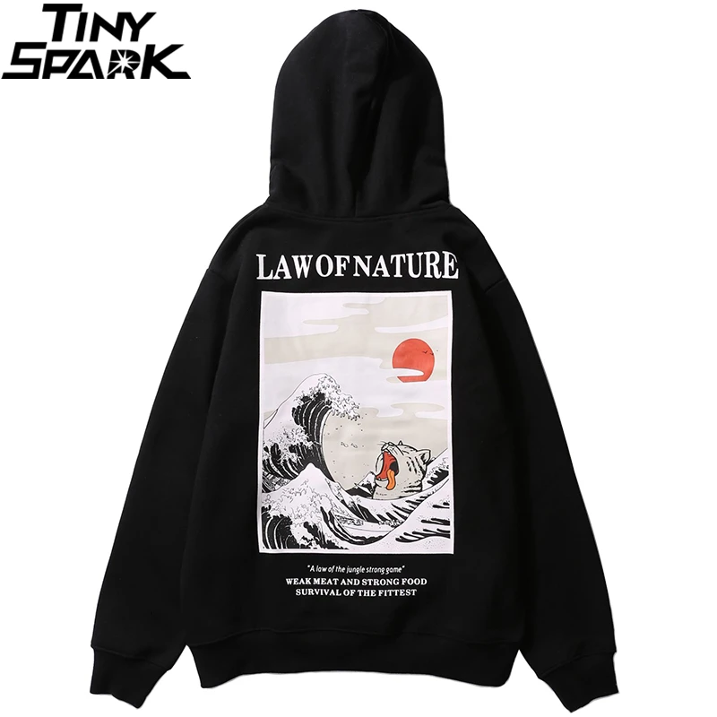 Baratos Bordado divertido gato Hoodies sudadera hip hop para hombre Invierno Polar Pullover negro sudadera retro Streetwear Casual algodón otoño 2019