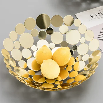 

Iron texture Nordic luxury home fashion fruit plate hollow-out design modern European style light luxury style fruit basket stab