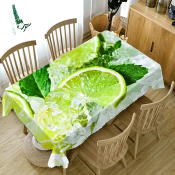 

Thicken Cotton 3d Tablecloth Green Fresh Lemon Pattern Dustproof Cloth Rectangular and Round Table Cloth for Christmas