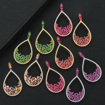 

GODKI 2020 Luxury Trendy Multicolor Earrings Sector Purple Cubic Zircon Earrings For Women Drop Earrings Brincos Fashion Jewelry