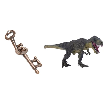 

1 Pcs ligent Lock Toy Brain Key Ring Puzzle & 1 Pcs Jurassic World Park Tyrannosaurus Rex Dinosaur Model Toys