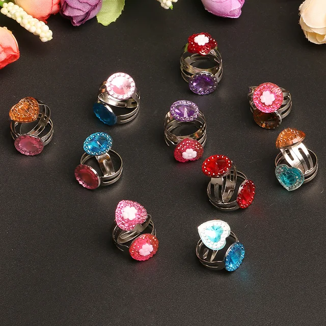 10pcs Rings Sweet Party Jewelry Accessories Christmas Gifts Play Finger Ring Kids Girls Child Princess Random Heart Flower WYW 4
