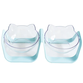 

2 In 1 Dogs Cats Outdoor PC Non Slip Transparent Water Angle Adjustable Smooth Food Feeding Tableware Leakproof Double Pet Bowl