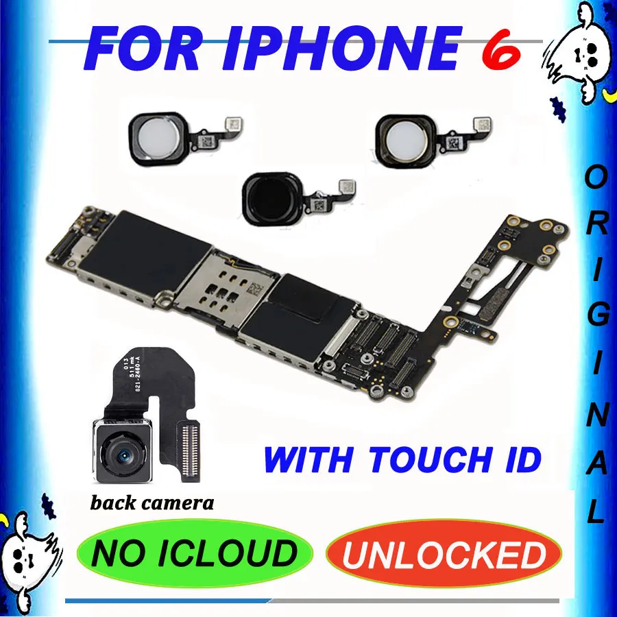 Разблокированный материнский кабан для iPhone 6, 4,7 дюймов, 16g, 32g, 64g, 128g, с сенсорным ID, разблокированные Материнские платы IOS, материнская плата без iCloud