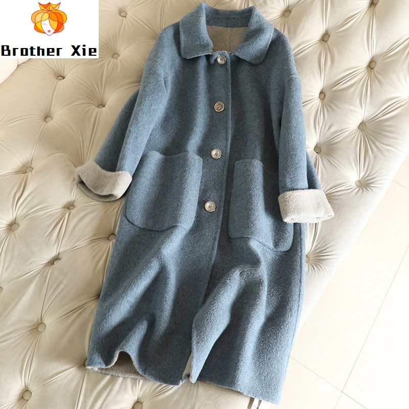 

New Arrival Spring Wool Coat Brand Coats Long Solid 100% Wool Warm Thick Pockets Loose Office Lady Woolen Overcoat Winter