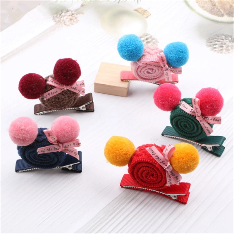 10pcs/Lot Cartoon Handmade Woolen Animal Hairpin Hair Accessories For Girls Clips Kids Cute Mouse Head Hairclip Barrettes |