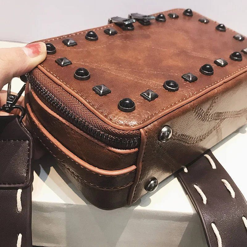 

Korean-style Fashion Simple Square Sling Bag Rivet Double Zipper Shoulder Oblique WOMEN'S Bag