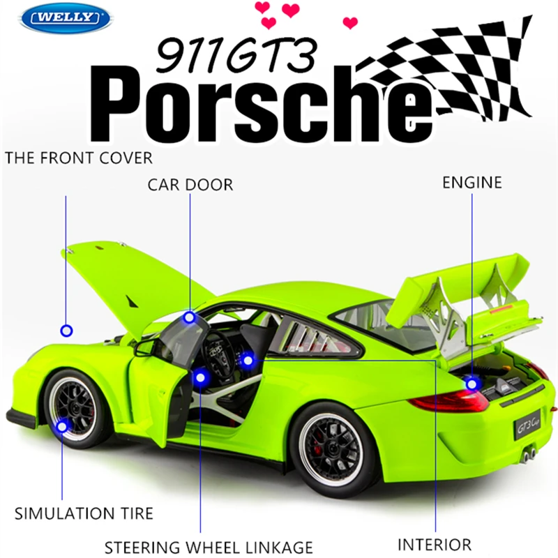 Welly 1:18 Porsche 911 Carrera S GT3 брелок для автомобильных ключей имитационная модель