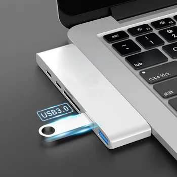 

Elisona 6 in 1 Dual Type C Hub Docking Station Adapter with USB 3.1 Type-C USB 3.0 Ports SD TF Card Slot for Macbook Pro