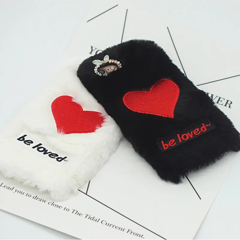 Case For huawei Mate20 10 lite Pro Mate8 9 Nova2 plus 3 3i Winter Warm Fluffy Rabbit Hair plush embroidery heart back Cover |