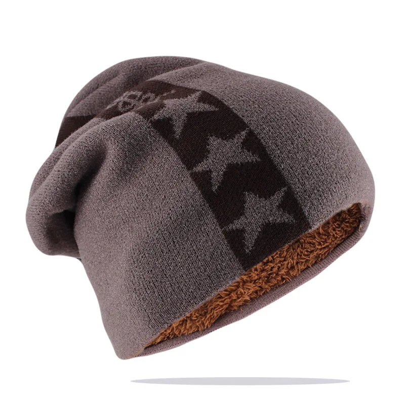 Хаки Новинка, Skullies Beanies, вязаная шапка, Зимние головные уборы для мужчин и женщин, шапочки, теплые мужские шапки, модные шапки со звездами - Цвет: Хаки