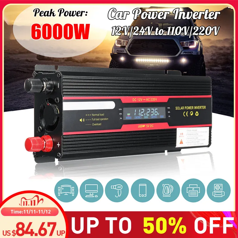 Car Inverter 12V 220V 6000W Peak solar Power