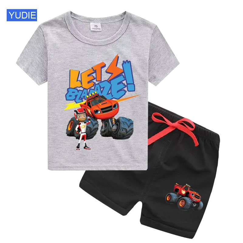 Boys Girls T-shirts Suit Children Cartoon Blaze and The Monster Machines Short Sleeve T Shirt Cotton Tops Tees Girl Clothes Sets pajamas for girls Clothing Sets