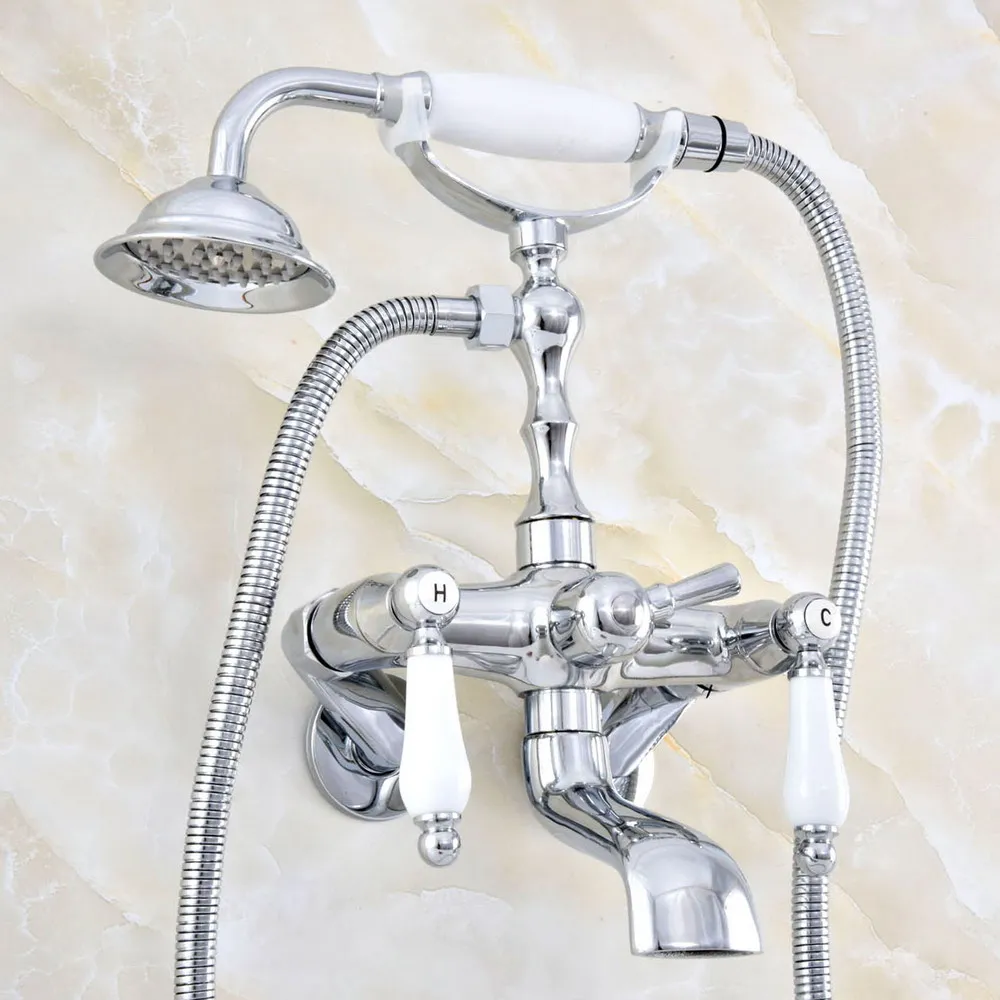 Silver Polished Chrome Brass Wall Mounted Claw Foot Bathroom Tub