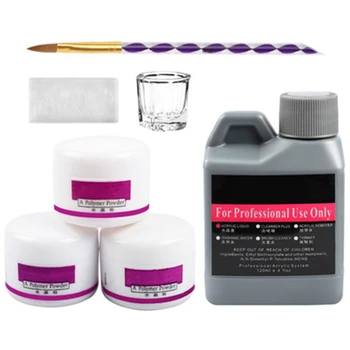 

7Pcs Acrylic Nail Kit Crystal Liquid Powder Nail Art Set Nail Extension Builder Carving Brush Storage Cup Manicure Tool