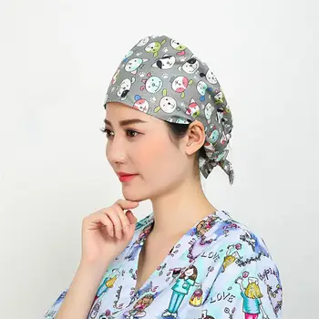 

Adjustable Cotton Print Dustproof Cap Nurse Working Cap Sweat Absorbing Head Protective Cap Hair Coloring Caps Hair Care