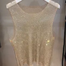 

Crystal Beading Shiny Tanks Party Club Sexy Hollow Out Diamonds Stamping Camis Top