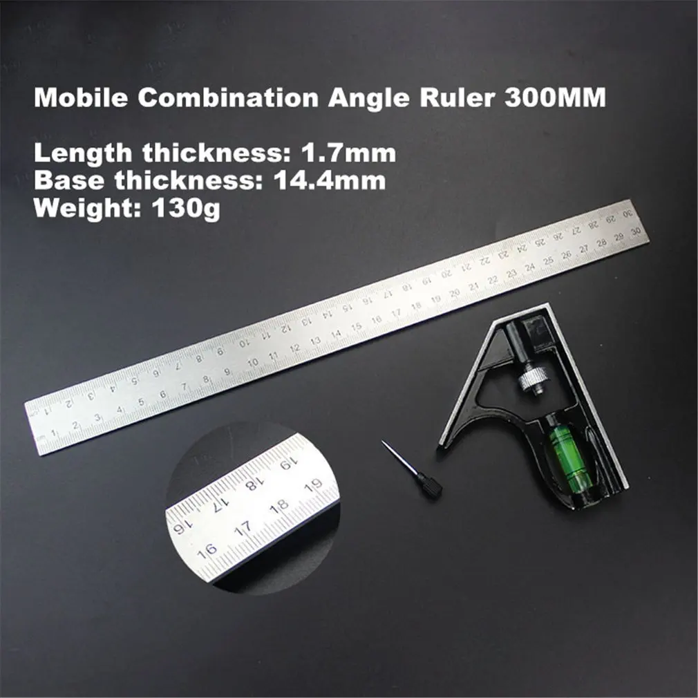 300MM Adjustable Combination Square Angle Ruler 45/90 Degree With Bubble Level Multifunctional Gauge Measuring Tools