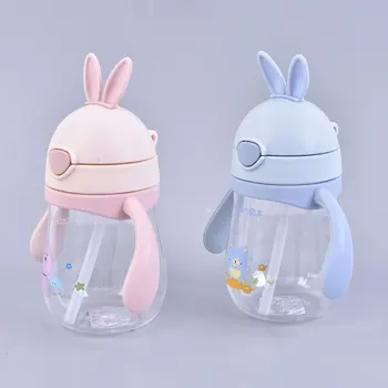 

280ml Rabbit Baby Bottle Baby Feeding Bottles With Tube Dust Cover Tritan Children Drink Milk Bottle For Drinking Water Milk
