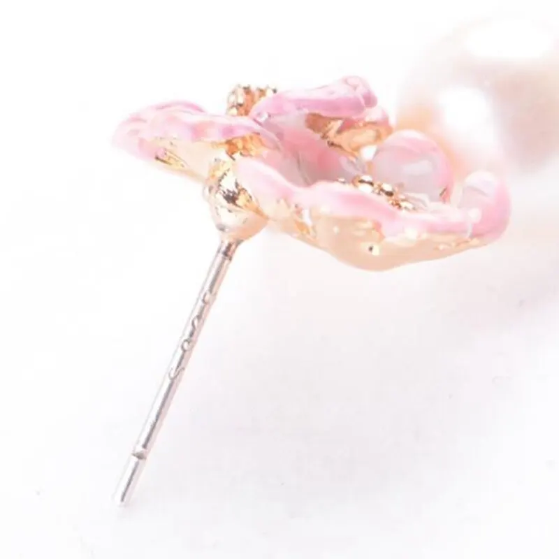 Elegant Enamel Flower Simulated Pearl Stud Earrings Handmade Fashion Jewelry Vintage Earrings For Women Gift 2019 Wholesale