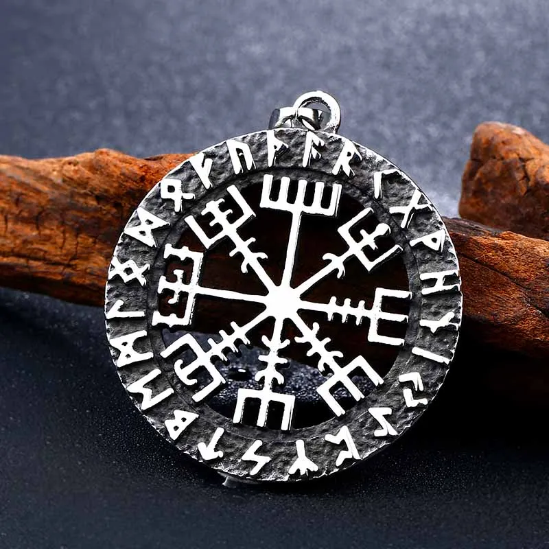 

316L stainless steel viking odin's symbol of norse runic pendant necklace Viking Runes Vegvisir Compass chain