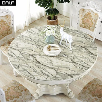 

DALA Round PVC Tablecloth Waterproof Plastic Tablecloth Cover Mat Marble Table Cover Protector Desk Pad Mat for Dining Table