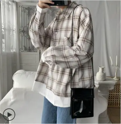 khaki Мужские модные клетчатые пальто с принтом Свободная рубашка Повседневная 4 цвета одежда с длинным рукавом мужские рубашки размера плюс S-XL - Цвет: khaki