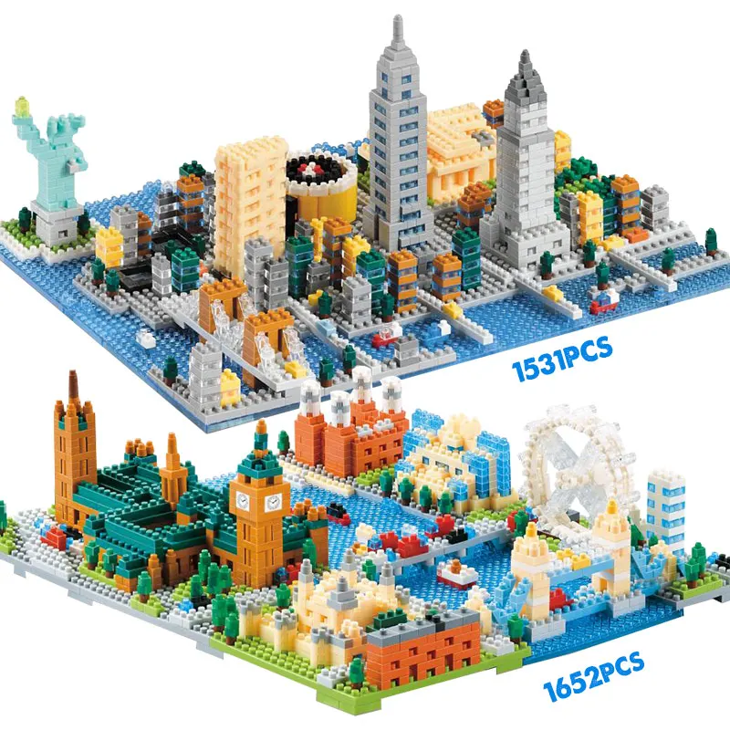 

DIY Mini Diamond Blocks City Architecture New York Statue of Liberty The London Tower Bridge Model Building Blocks Toys for Kids