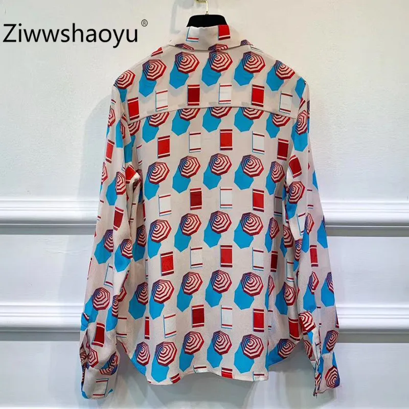 Ziwwshaoyu Новая Осенняя Высококачественная шелковая блузка рубашка женская с длинным рукавом с красочным принтом модные элегантные вечерние топы