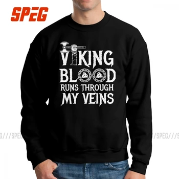 

Man Viking Blood Runs In My Viens Valhalla Sweatshirt Vintage Pullovers Cotton Hoodies Brand Clothing