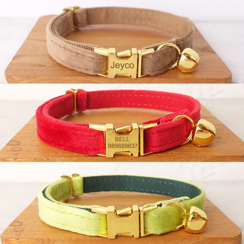 Personalized Cat Collar Velvet Name Id Tag Kitten Collars For Cats