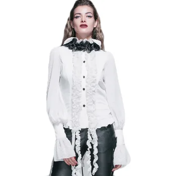 

Devil Fashion Women's Gothic Chiffon Blouses Roses Tie Puff Sleeve Party Evening Dinner Cotton Shirt