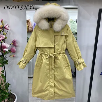 

Parkas Down Coats Women Real Fox Fur Collar Removable Liner Slim Overcoat 2020 New Winter Jacket Thicken Warm Outerwear Female