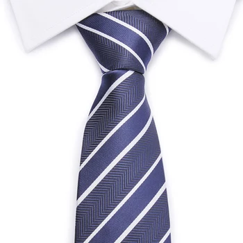

New Stripe Blue Ties For Mens Tie 7.5 cm Mens fashion Neckties 100% Silk Luxury Wedding Business Wedding Party