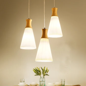 

Nordic restaurant pendant lamp solid wood white glass shade Japanese single head hanging lights for coffee shop lighting fixture