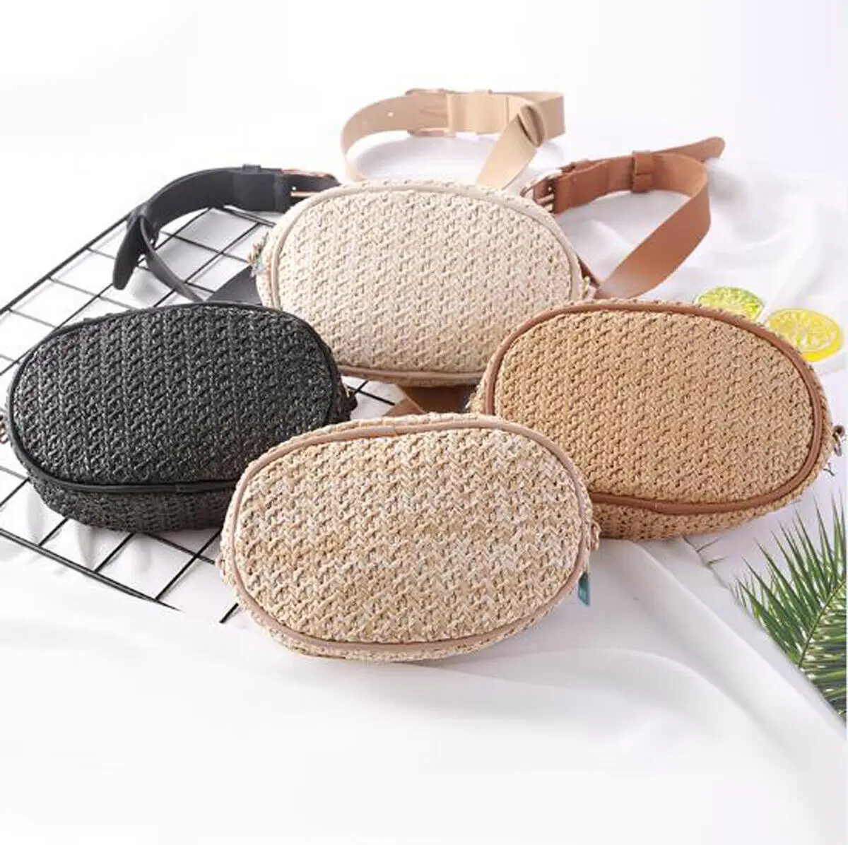 

Local stock Straw Fanny Pack For Women Beach Waist Bag Summer Casual Hip Belt Accessory Bags
