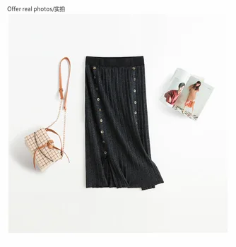 

2020 Autumn & Winter New Arrival Wild Solid Color OL Button Split Pleated Skirt Irregular Knit Skirt Ladies Skirt Free Shipping