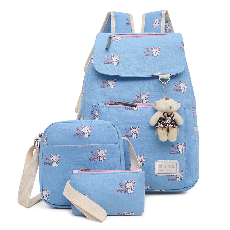 

Women Canvas 3Pcs/set School Backpacks College Schoolbag Laptop backpack for Teenager Girls Rucksack Moclila Shoulder Bag