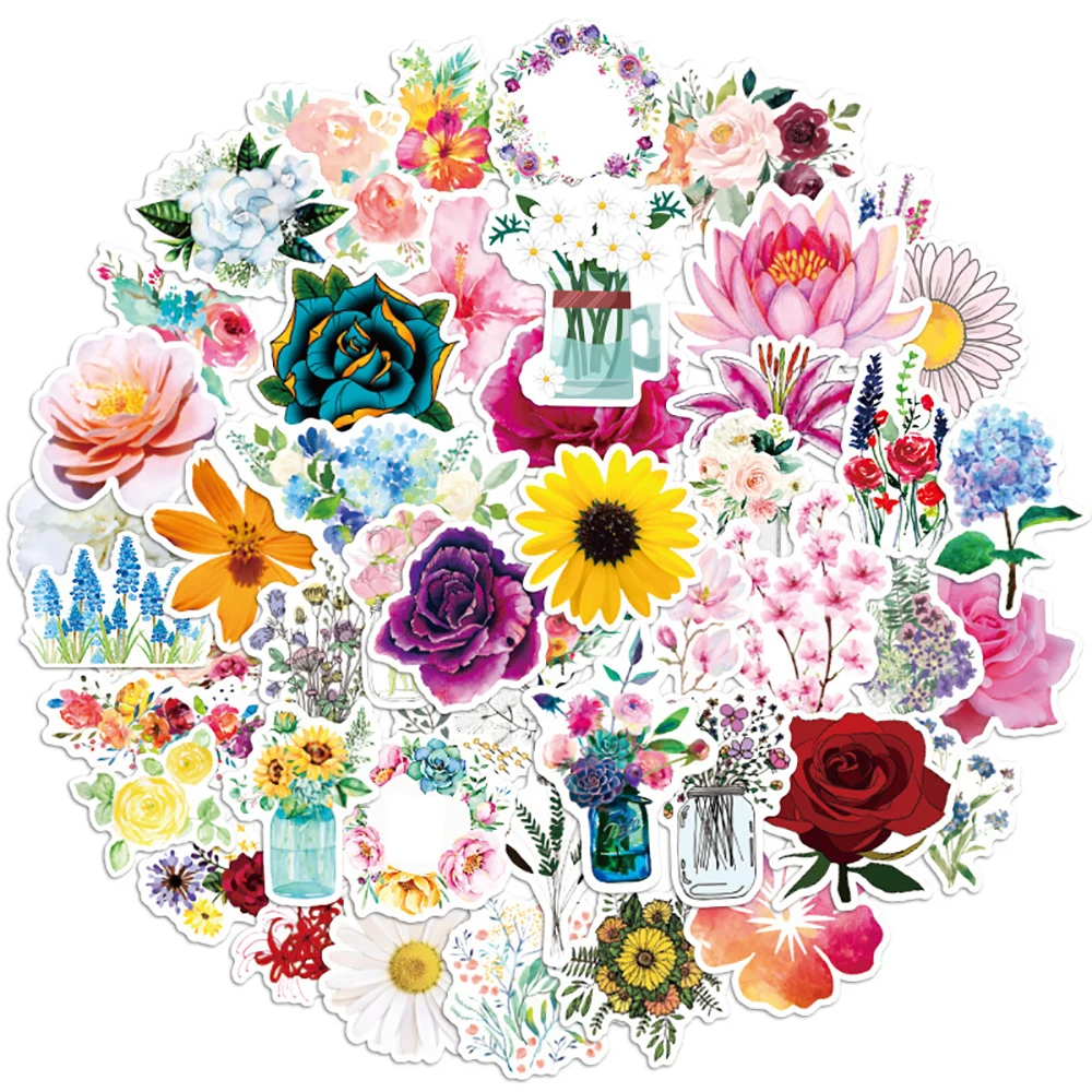 Cartoon stickers decorative stickers kawaii stickers graffiti stickers ink flower stickers 10/30/50PCS Mixed Pretty Flowers Stickers DIY Bike Travel Luggage Guitar Laptop Cool Graffiti Sticker Decals Classic Kids Toys