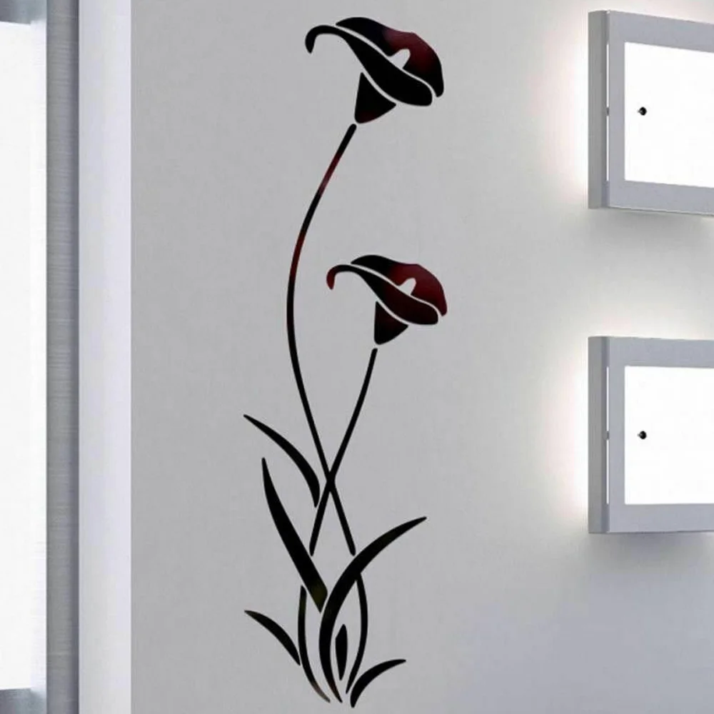 black 3D DIY зеркальный эффект цветок лоза акриловый шкаф фон настенные наклейки Изысканная Настенная Наклейка украшение дома - Цвет: black