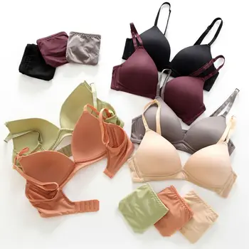 

Women's Set Seamless Smooth Deep V Bra Set Women's 3/4 Cup Solid Color Gathering Breathable Bra + Sexy Panties Short Set