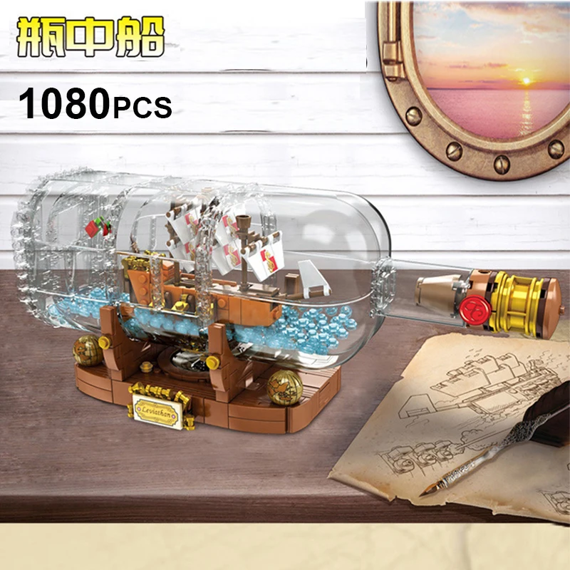 

Ship in a Bottle Compatible 16051 lepinblocks Ideas 21313 Building Blocks Bricks Educational Toys Christmas Gifts With Led