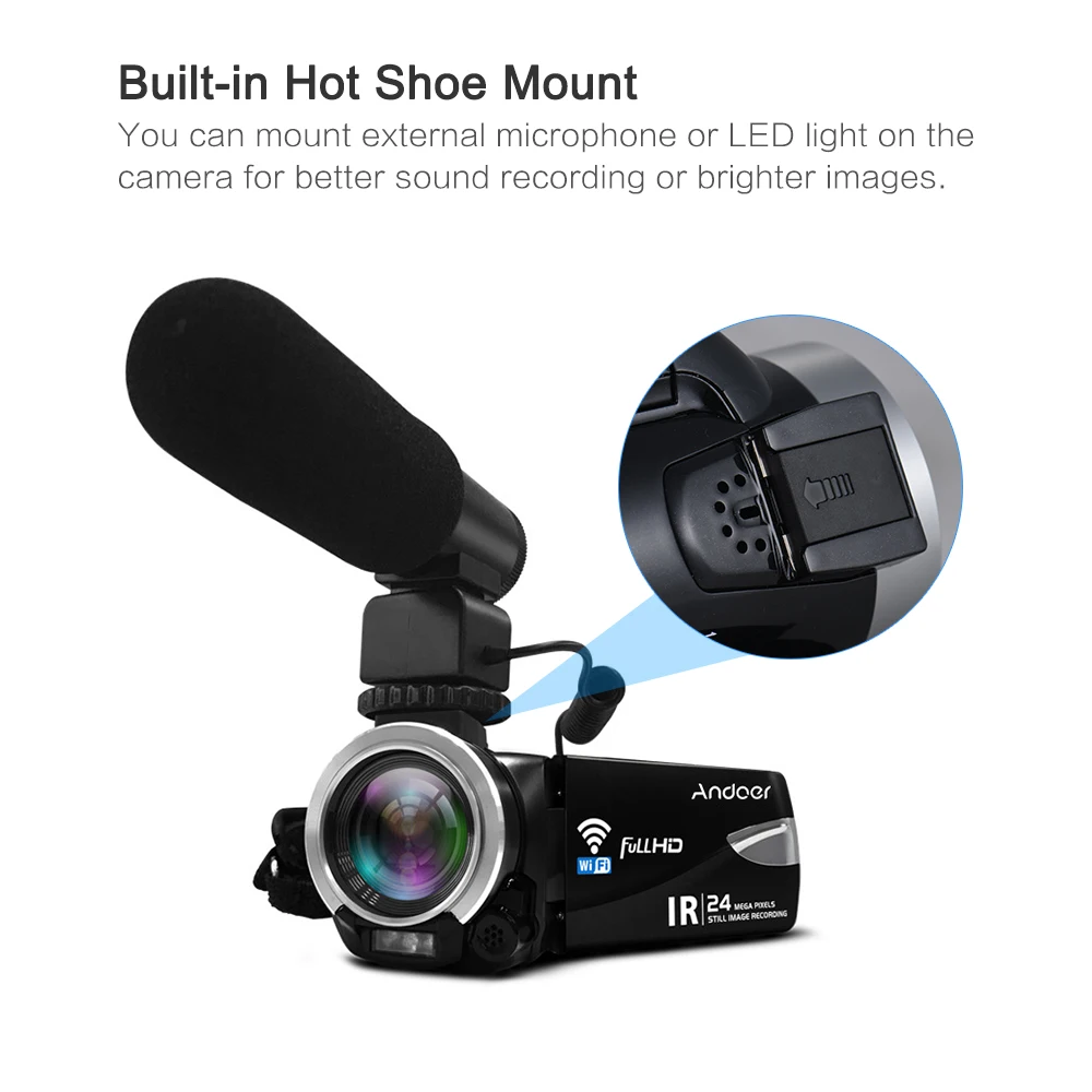 Andoer 1080P FHD 24M WiFi Digital Video Camera Camcorder Recorder DV IR Night Vision 16X Zoom Remote Control WiFi Video Camera